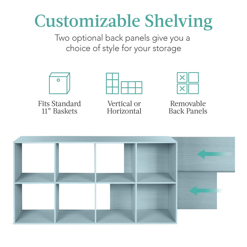 8-Cube Bookshelf, 11in Storage Display w/ Removable Panels, Customizable