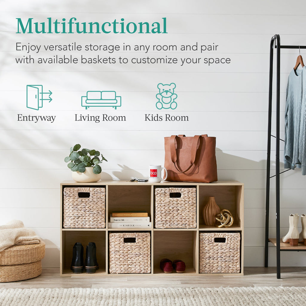 8-Cube Bookshelf, 13.5in Storage Display w/ Removable Panels, Customizable