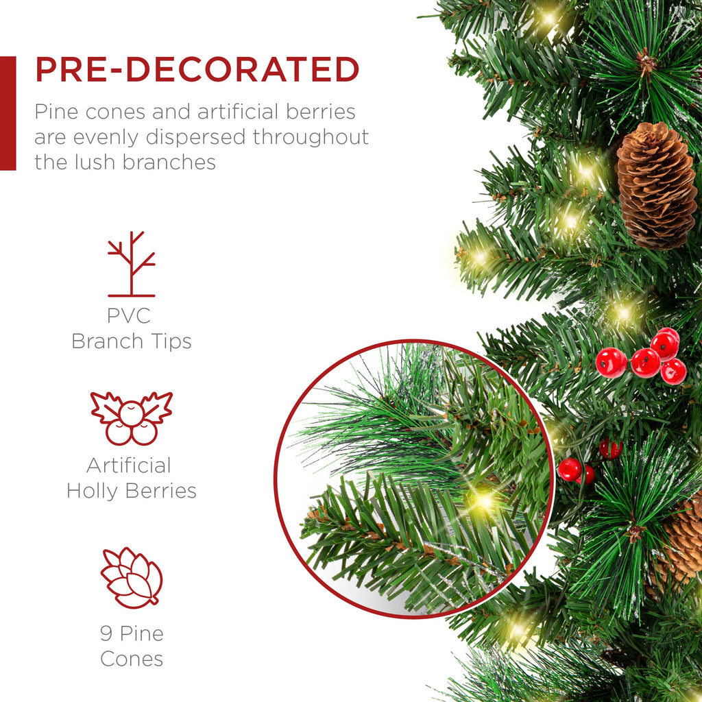 9Ft Pre-Lit Christmas Garland W/ 2-In-1 Led Lights