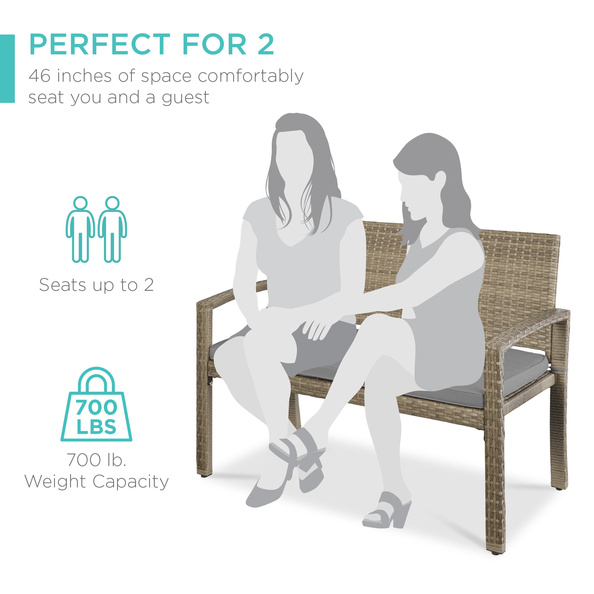 2-Person Wicker Porch Bench for Outdoor, Garden w/ 700lb Capacity - 47in