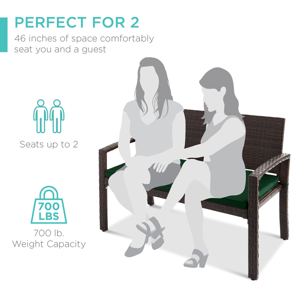 2-Person Wicker Porch Bench for Outdoor, Garden w/ 700lb Capacity - 47in