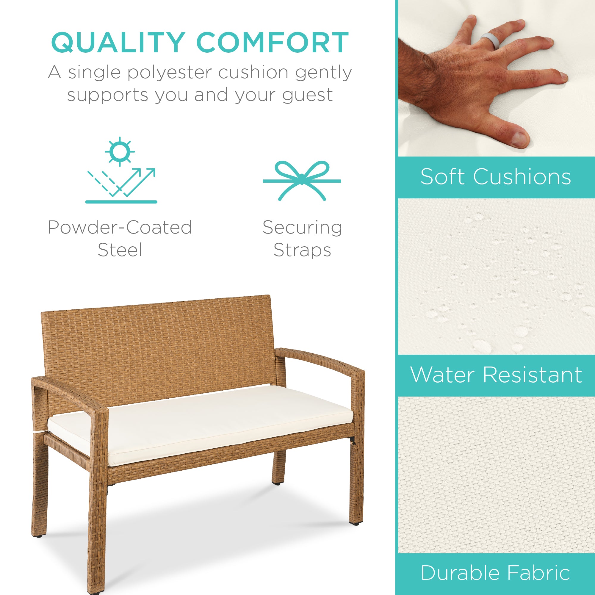 2-Person Wicker Porch Bench for Outdoor, Garden w/ 700lb Capacity - 47in