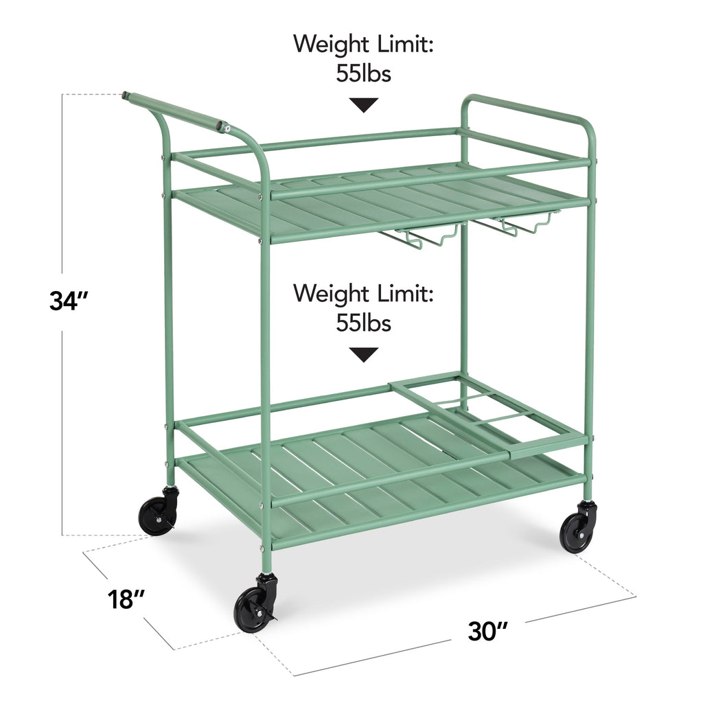 2-Tier Rolling Bar Cart Indoor/Outdoor w/ Shelves, Wine Rack, Locking Wheels