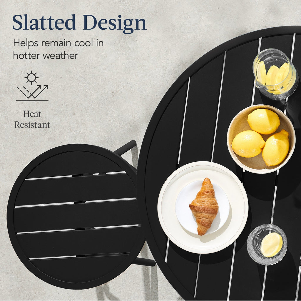 3-Piece Patio Bar Height Bistro Set w/ Backless Stools, Slatted Design