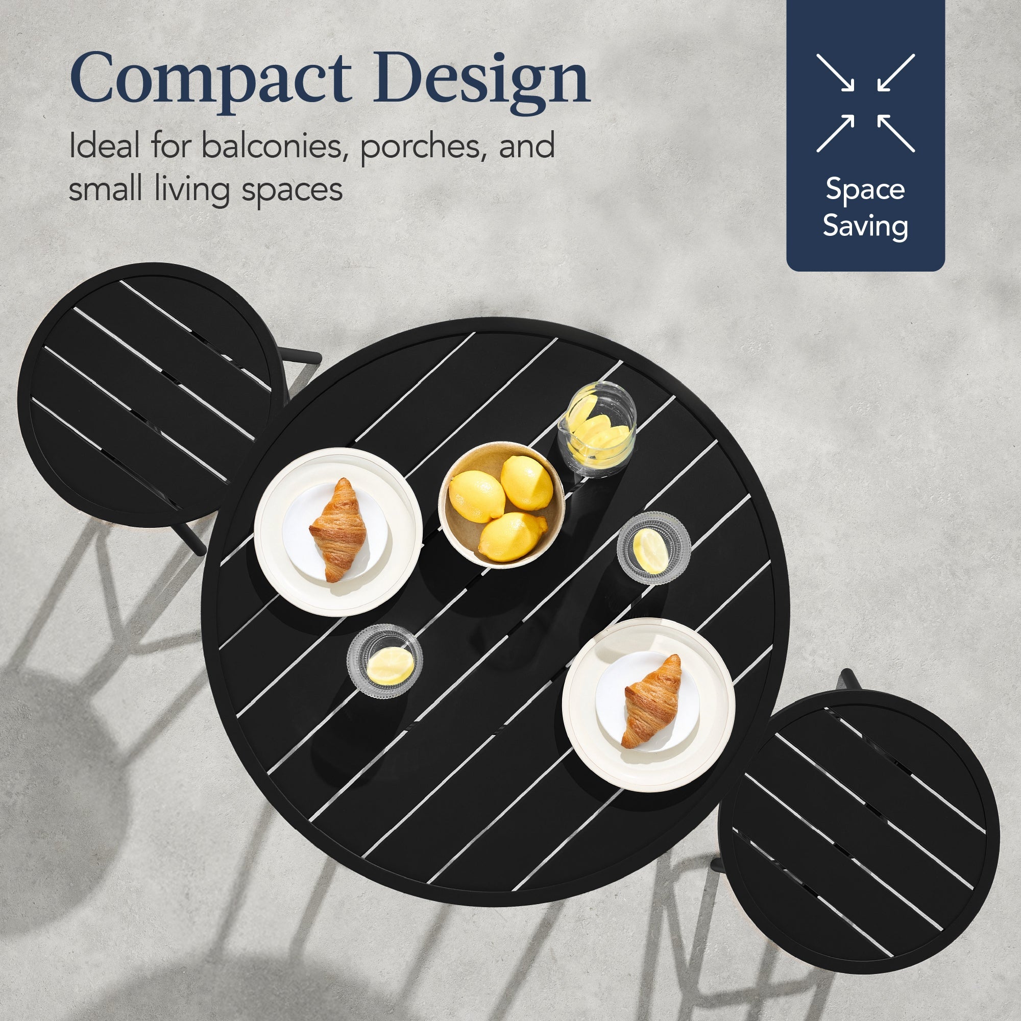 3-Piece Patio Bar Height Bistro Set w/ Backless Stools, Slatted Design