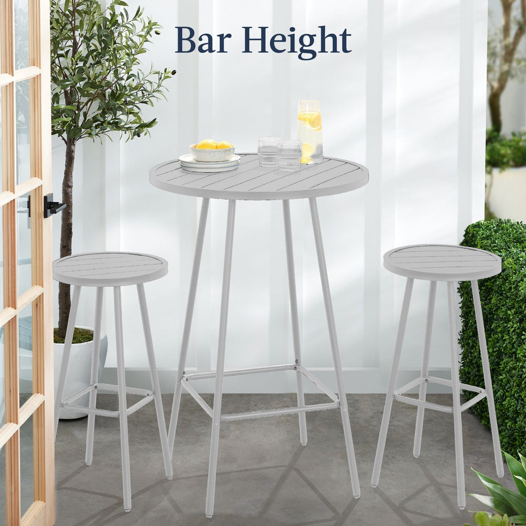 3-Piece Patio Bar Height Bistro Set w/ Backless Stools, Slatted Design