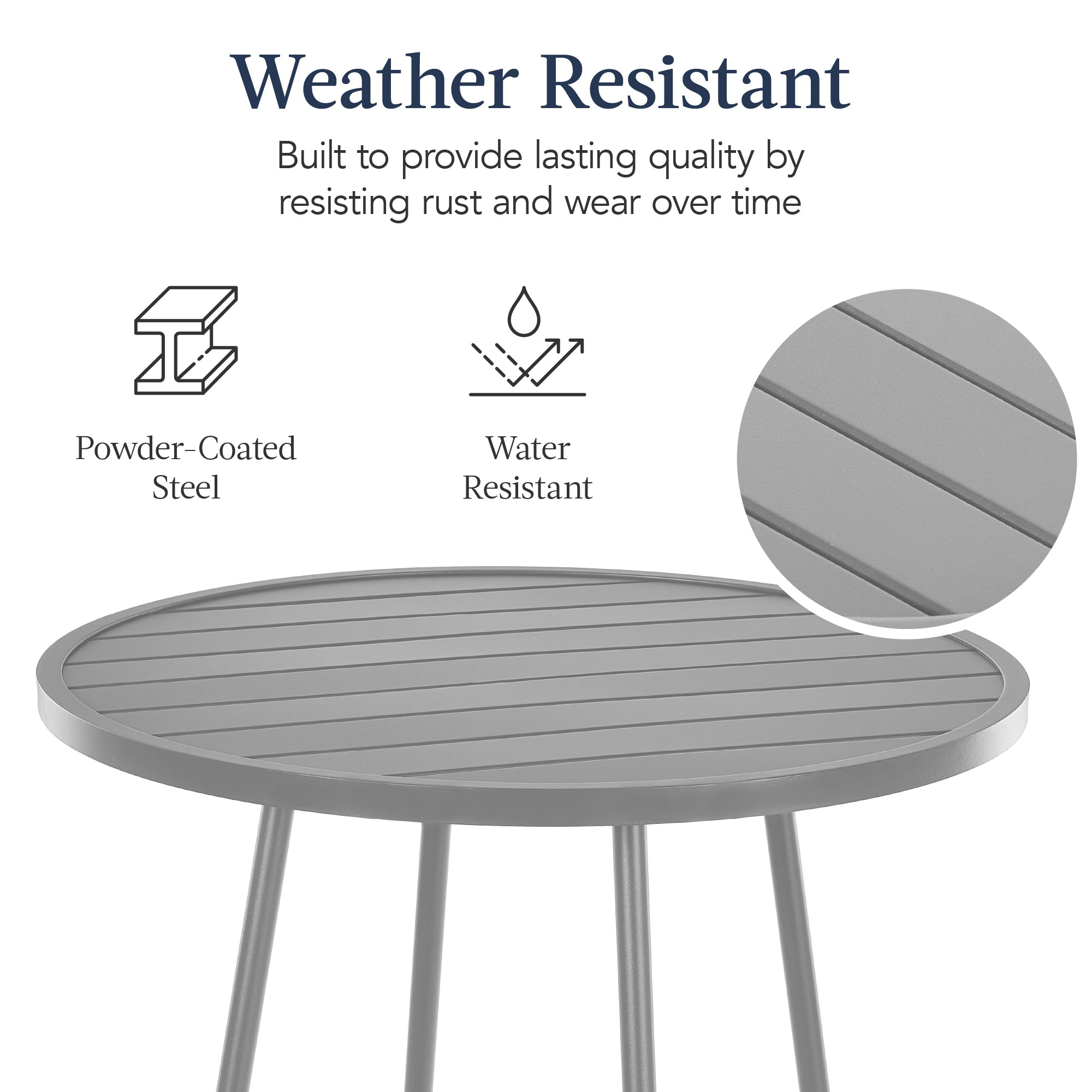 3-Piece Patio Bar Height Bistro Set w/ Backless Stools, Slatted Design