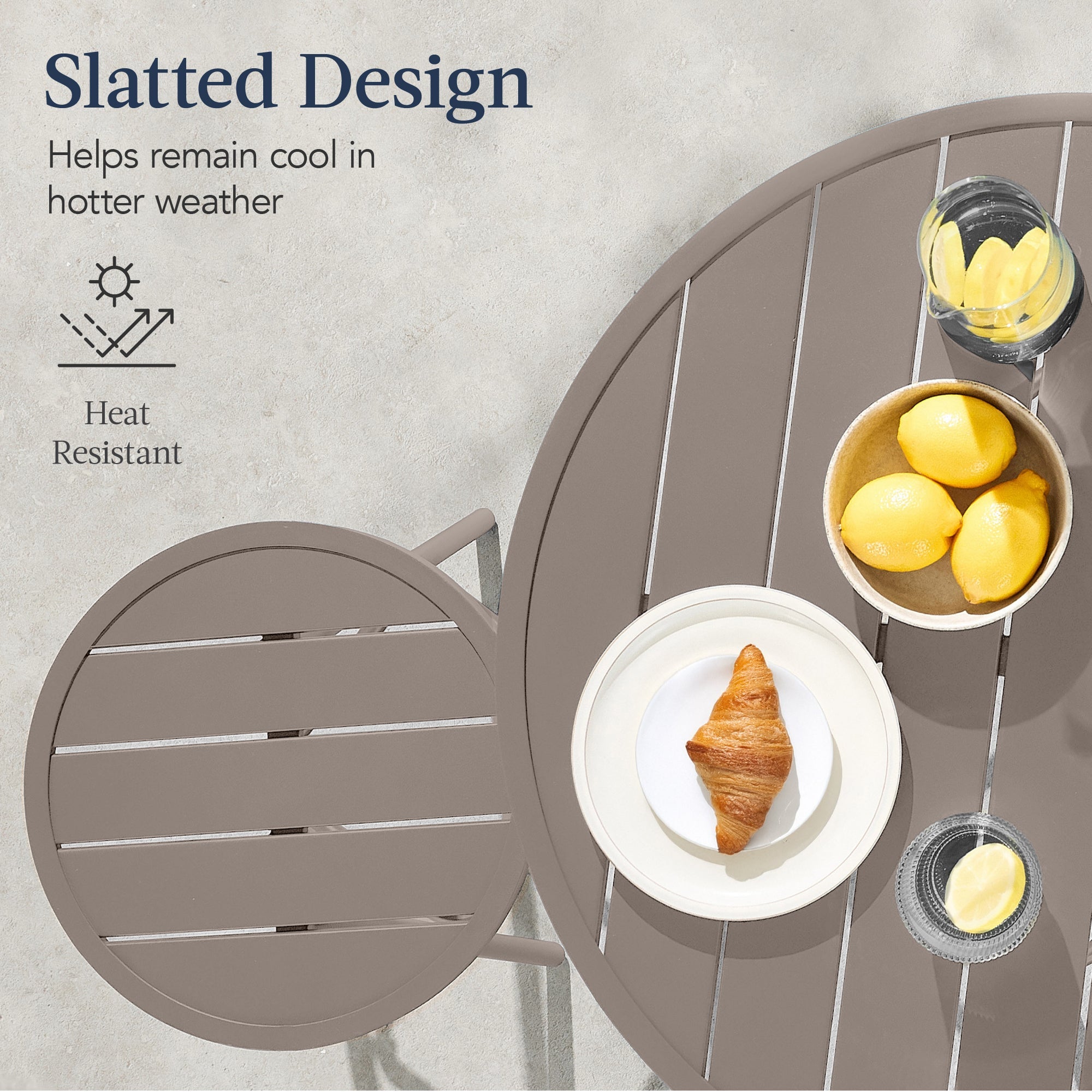 3-Piece Patio Bar Height Bistro Set w/ Backless Stools, Slatted Design