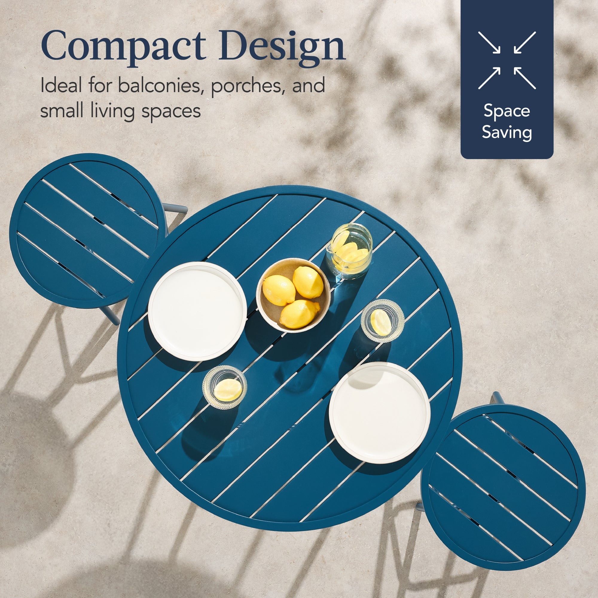 3-Piece Patio Bar Height Bistro Set w/ Backless Stools, Slatted Design