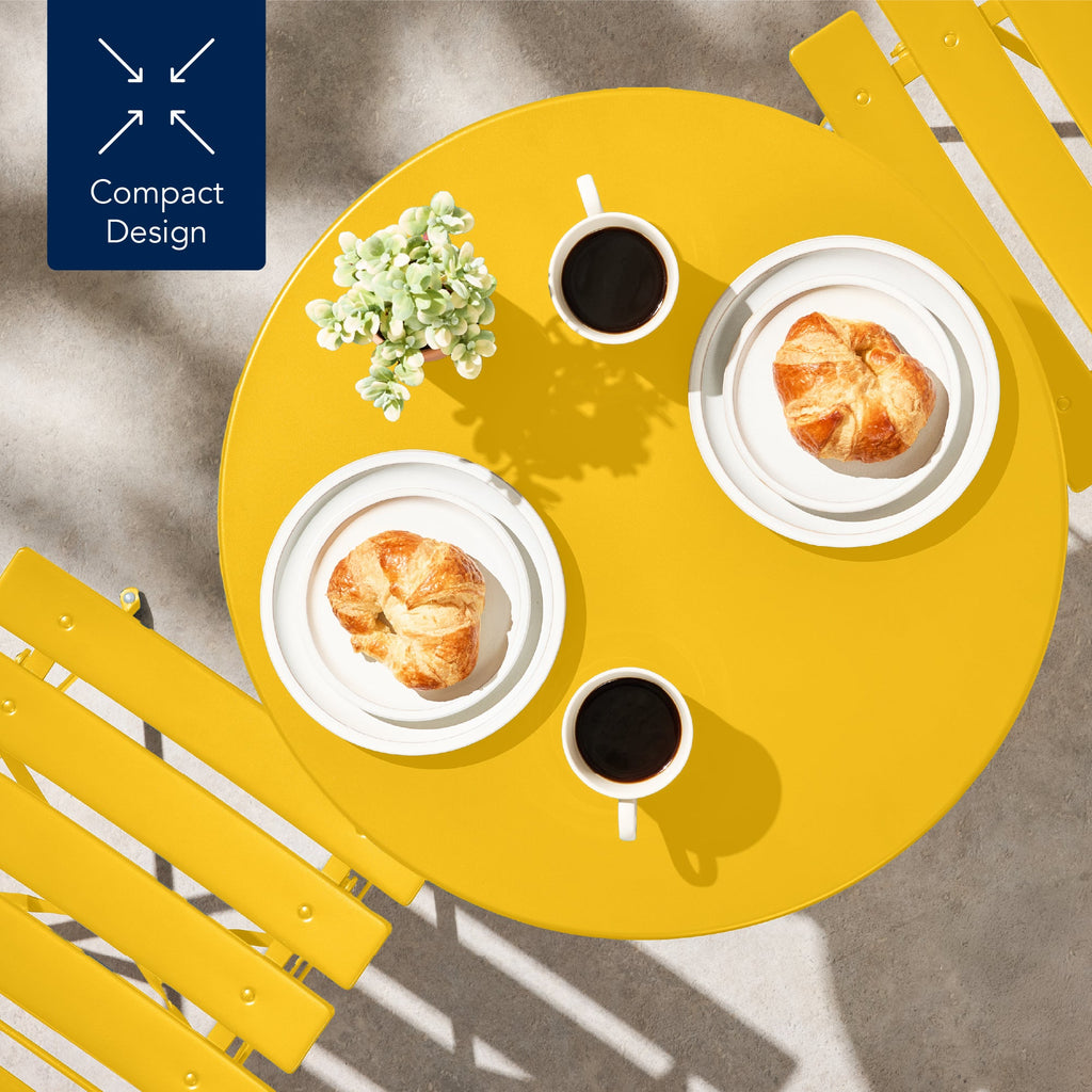 3-Piece Small Folding Patio Bistro Set w/ 2 Chairs