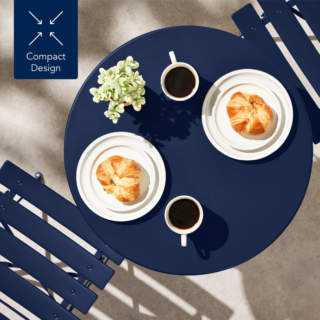 3-Piece Small Folding Patio Bistro Set w/ 2 Chairs