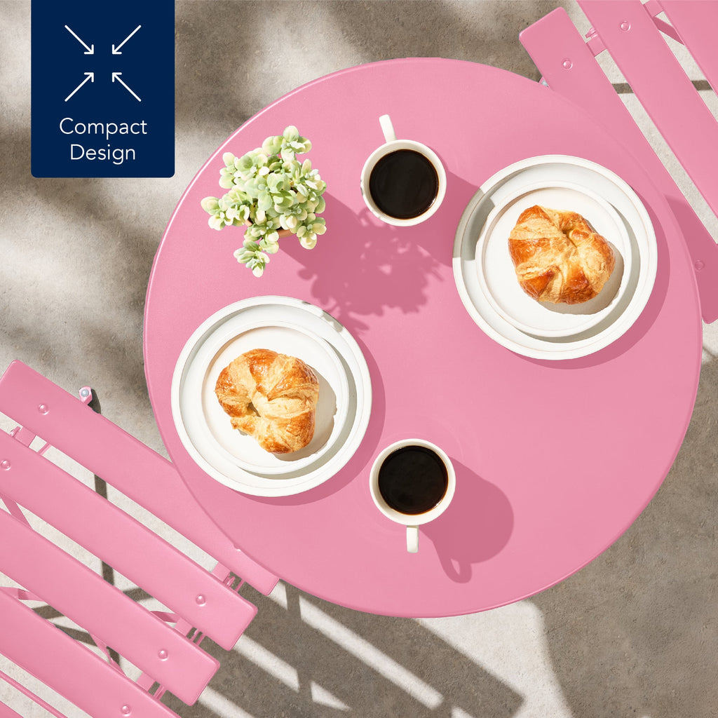 3-Piece Small Folding Patio Bistro Set w/ 2 Chairs