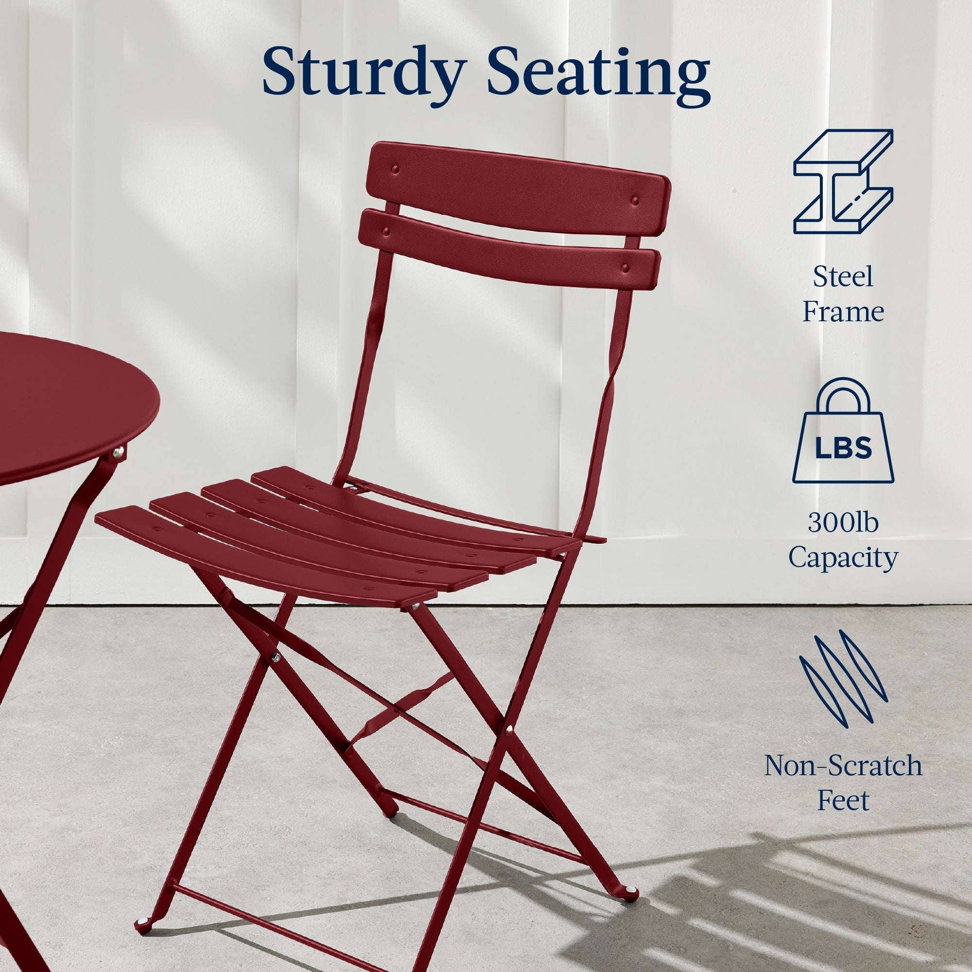 3-Piece Small Folding Patio Bistro Set w/ 2 Chairs