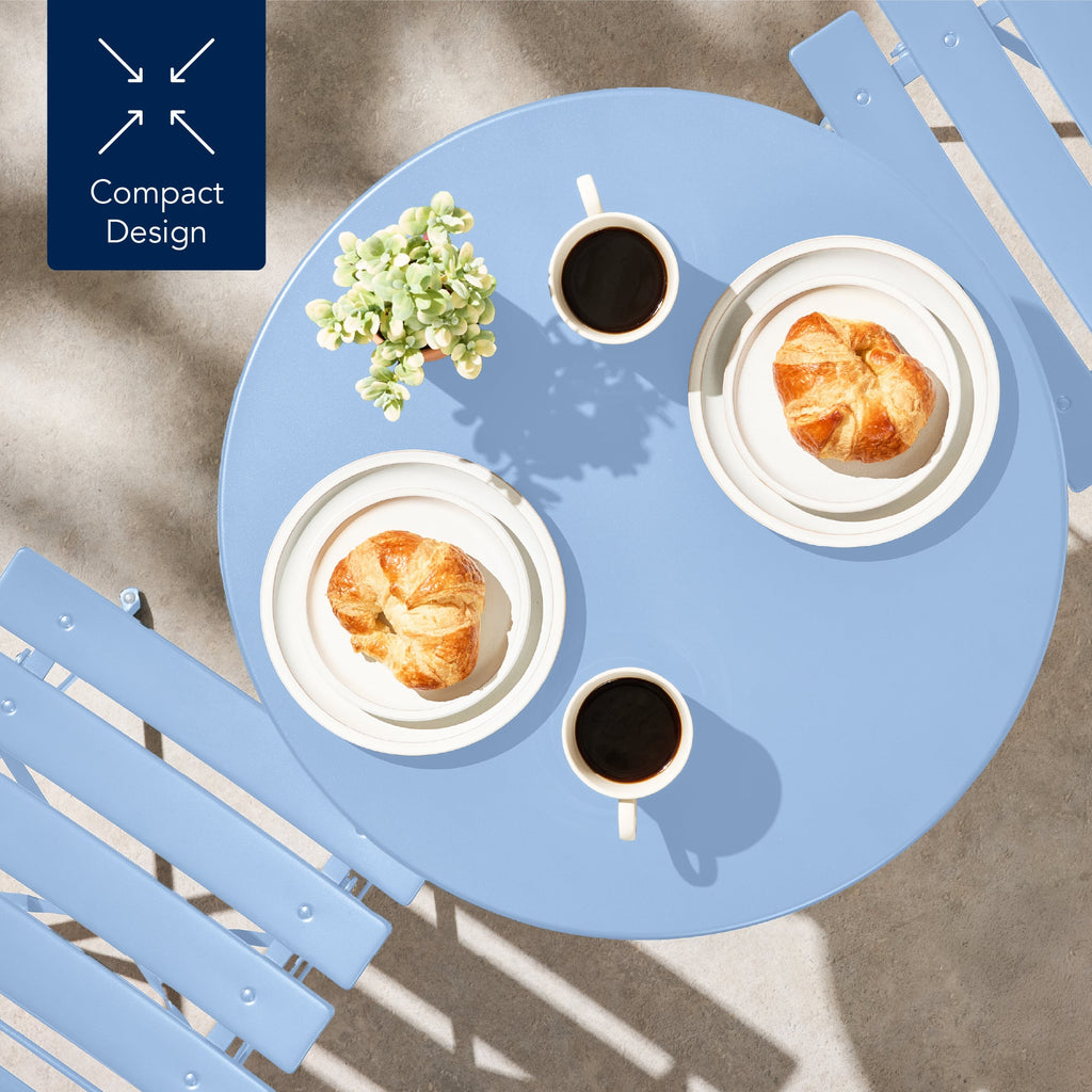 3-Piece Small Folding Patio Bistro Set w/ 2 Chairs