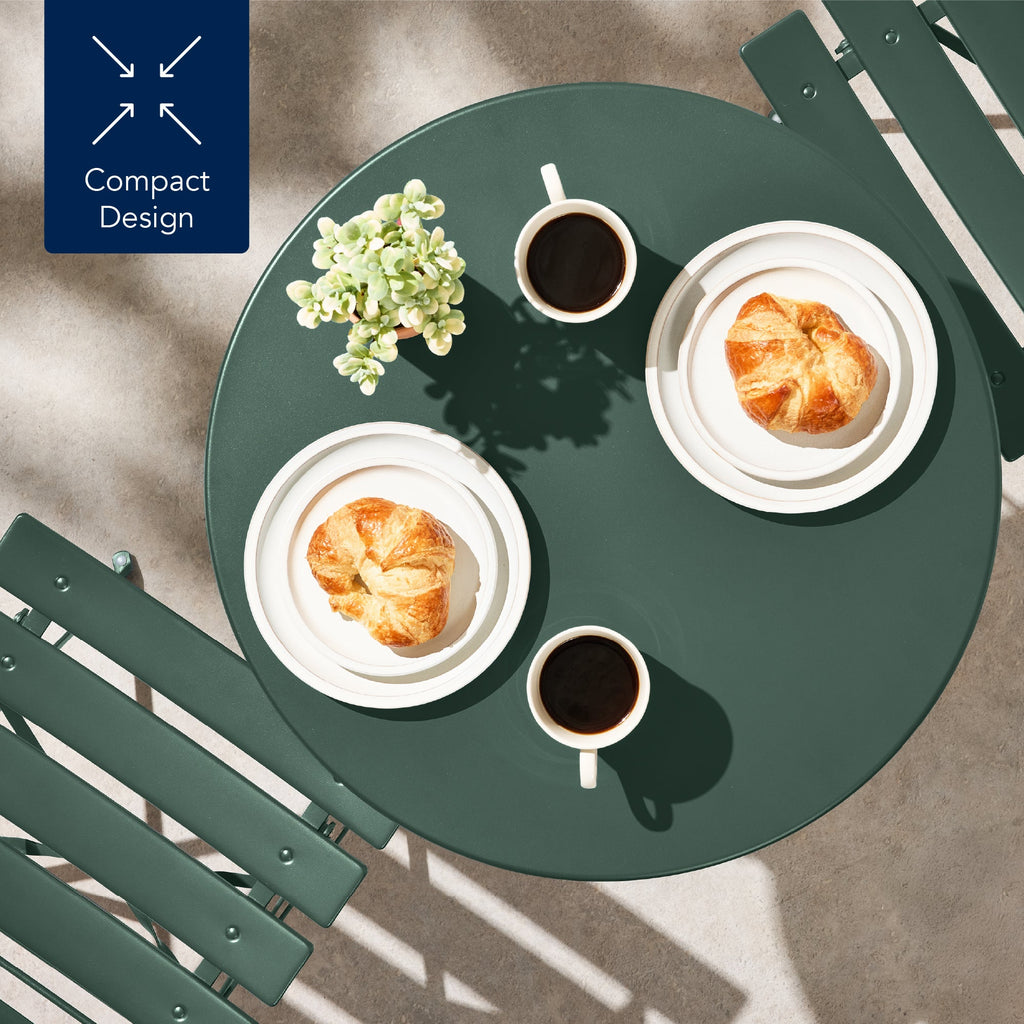 3-Piece Small Folding Patio Bistro Set w/ 2 Chairs