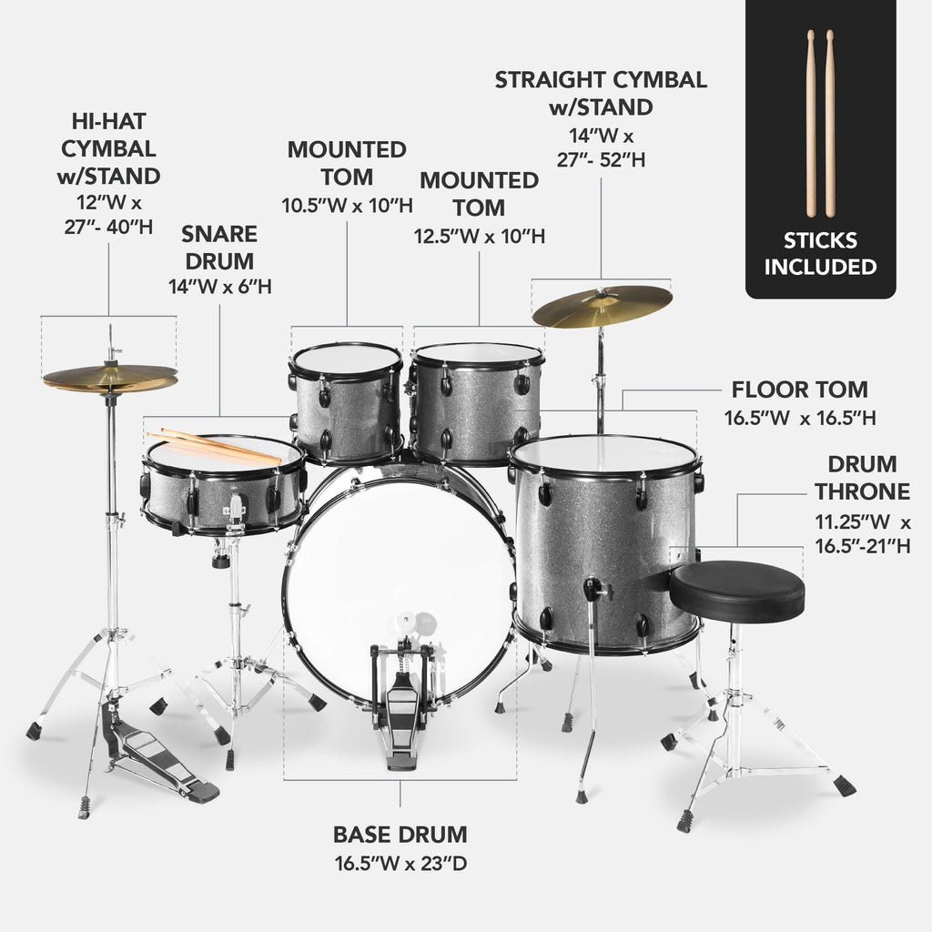 5-Piece Full Size Drum Set For Adults