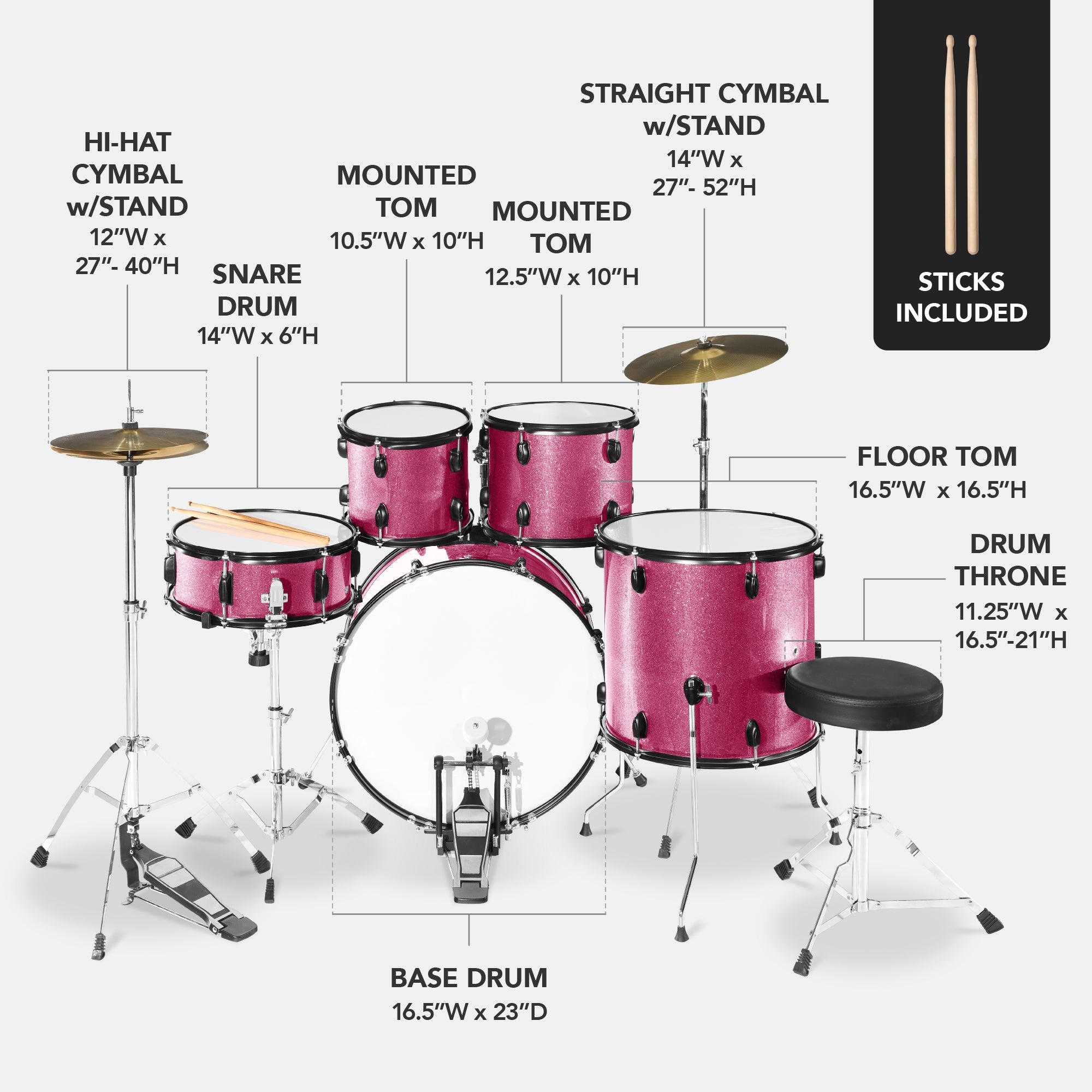 5-Piece Full Size Drum Set For Adults