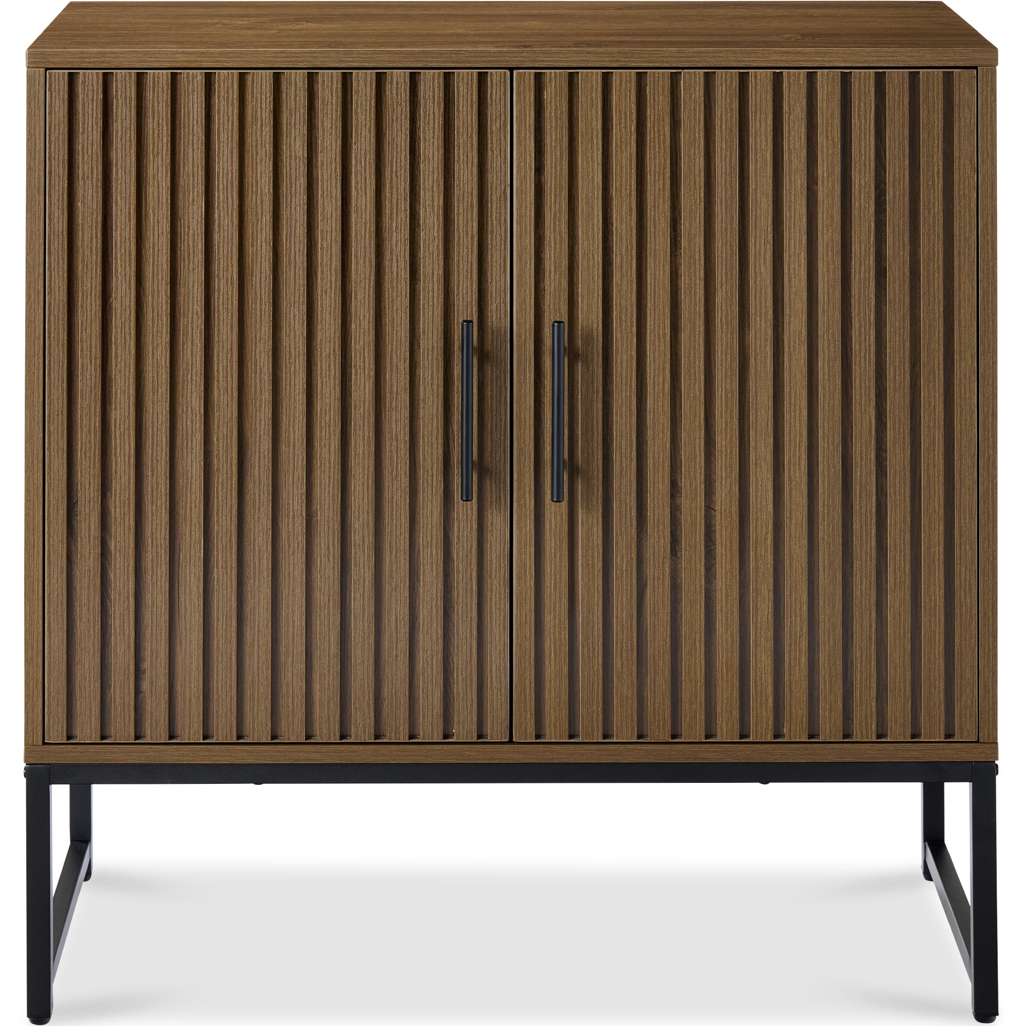 2-Door Slatted Storage Cabinet Accent Furniture w/ Foot Pads