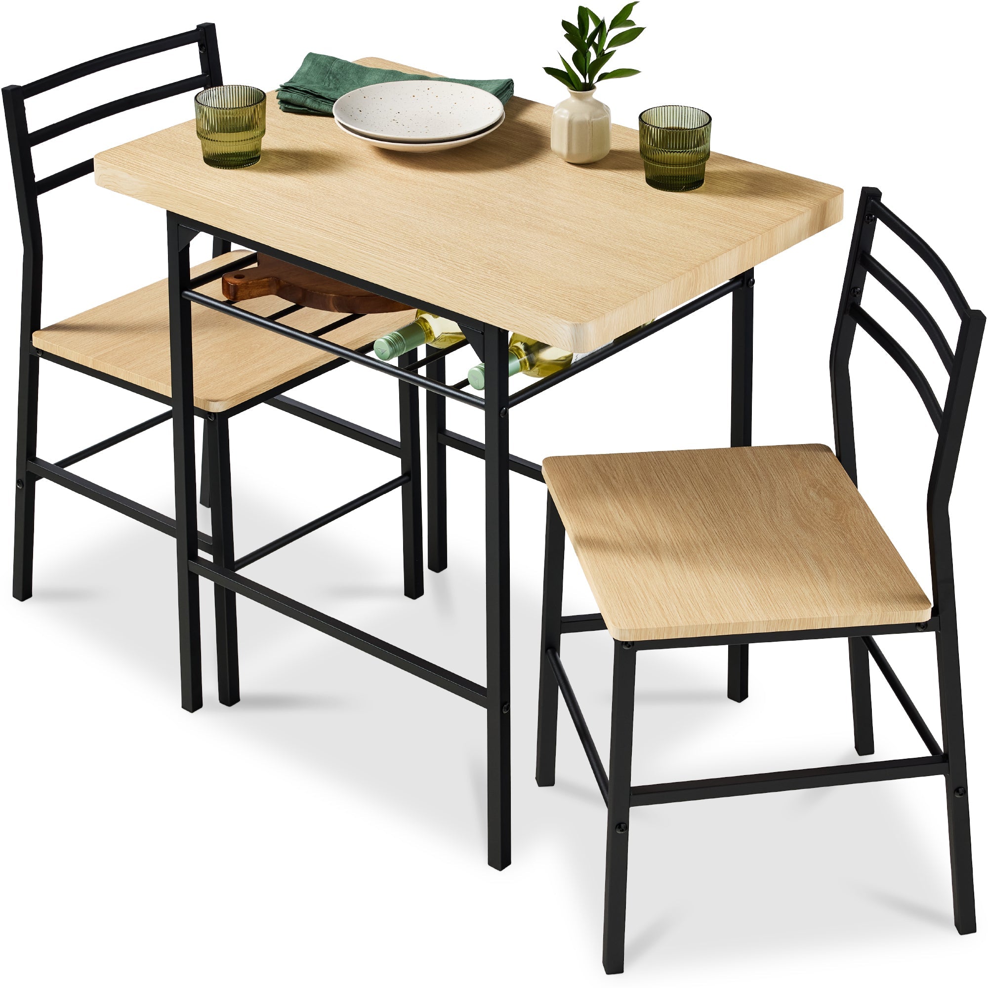3-Piece Modern Square Dining Set w/ Storage Rack