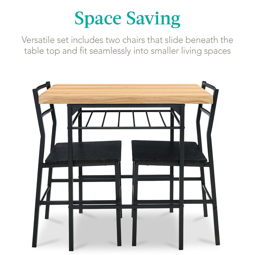 3-Piece Modern Square Dining Set w/ Storage Rack