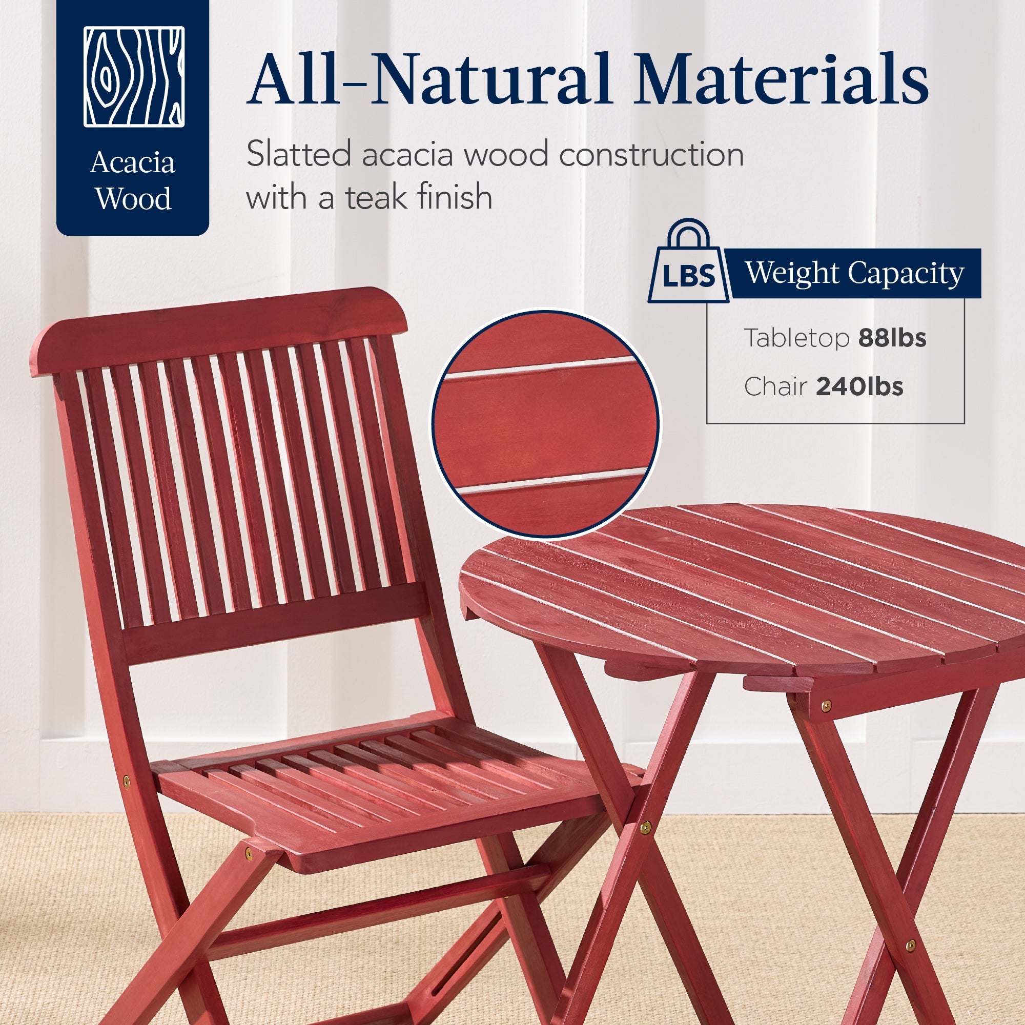 3-Piece Acacia Wood Bistro Set w/ Folding Table, 2 Chairs