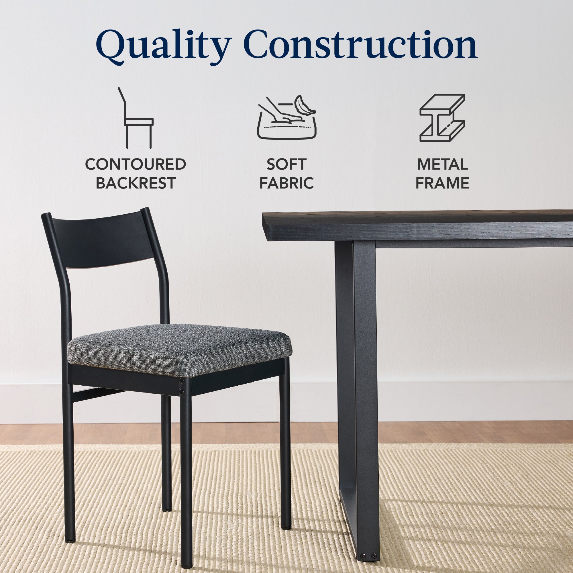 7-Piece Modern Dining Set, Kitchen Table w/ 6 Chairs, Metal Frame