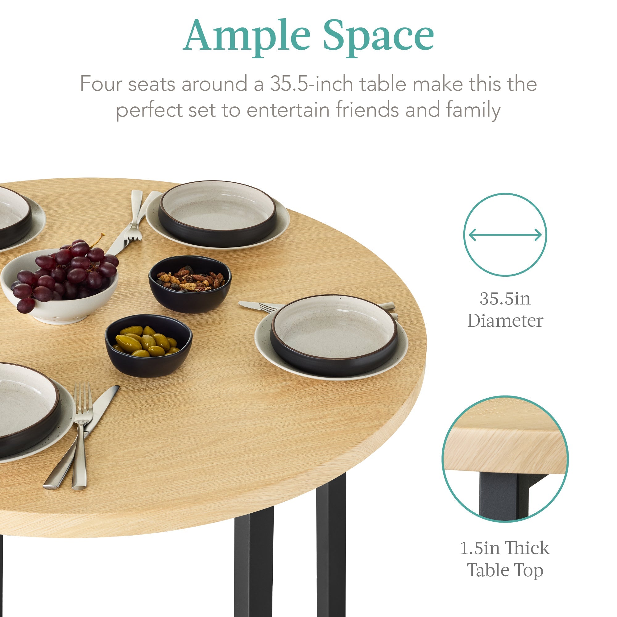 5-Piece Modern Round Counter Height Dining Set w/ 4 Chairs