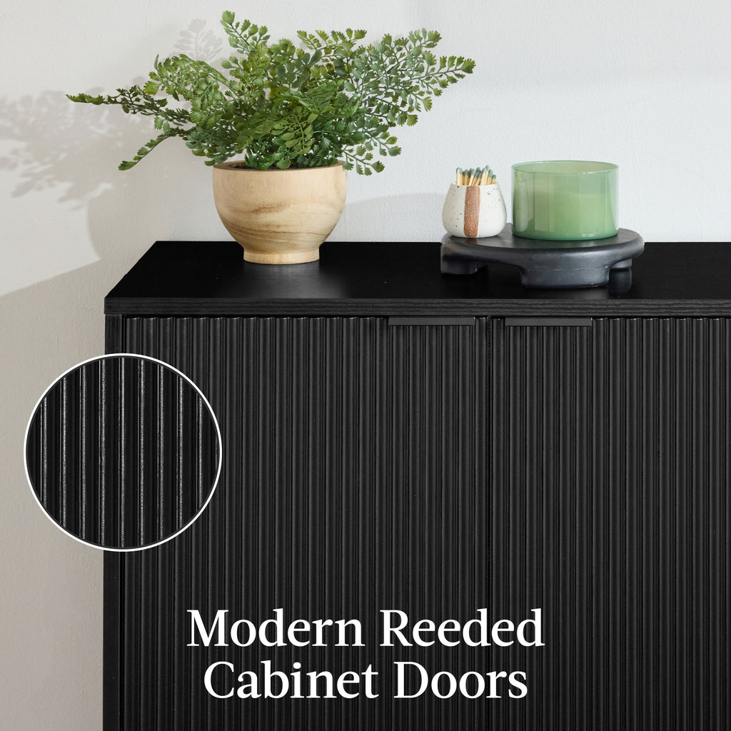 4-Door Reeded Storage Cabinet, Accent Furniture, Sideboard