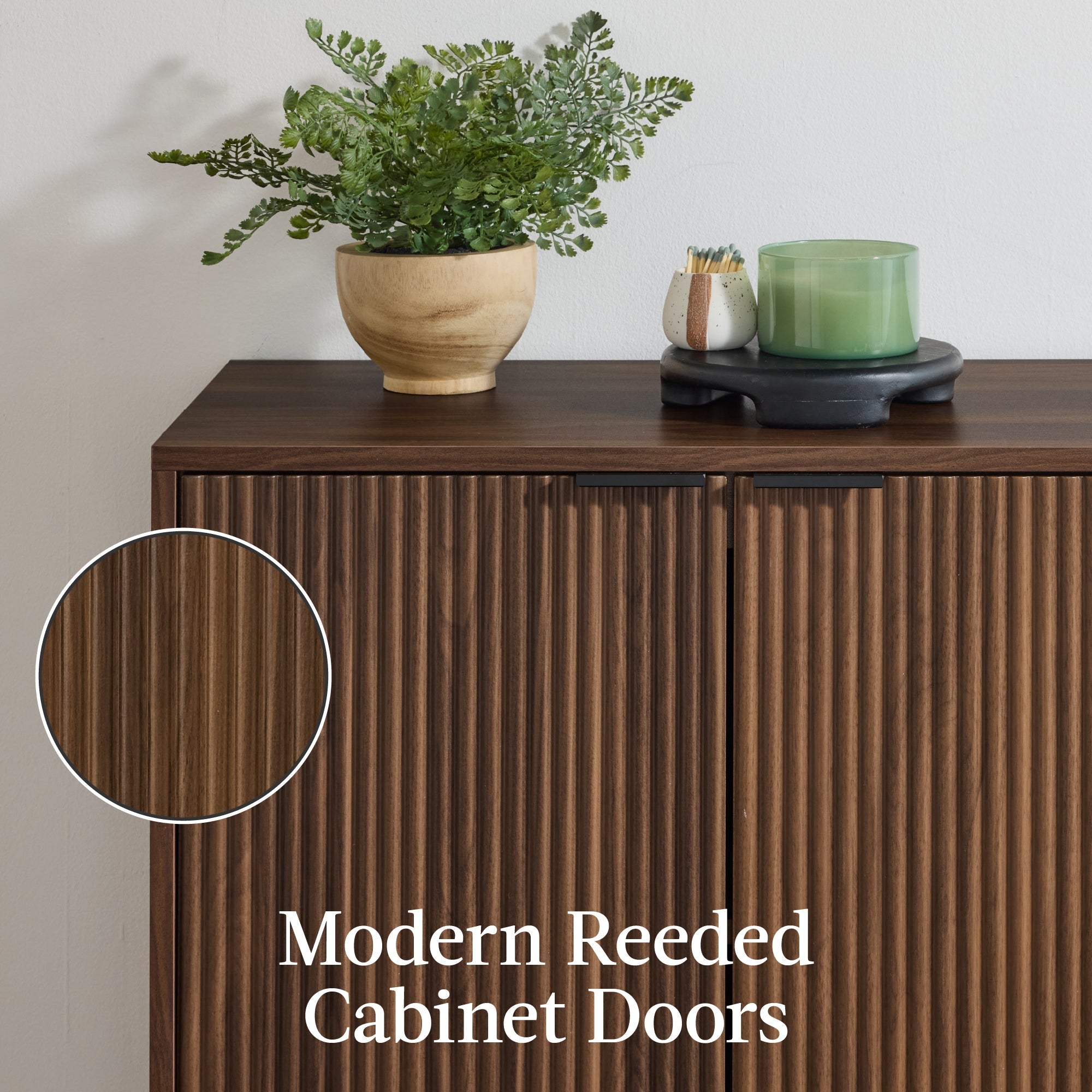 4-Door Reeded Storage Cabinet, Accent Furniture, Sideboard