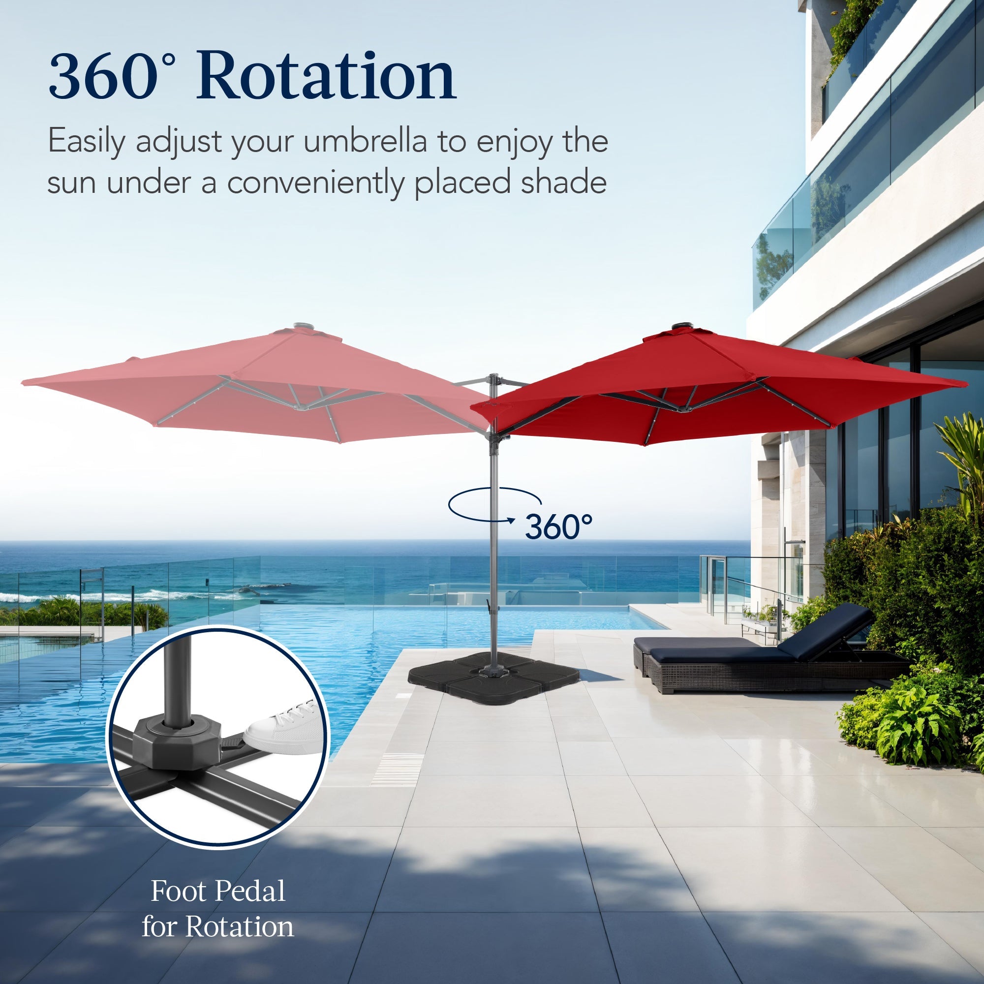 360 LED Rotating Cantilever Offset Patio Umbrella - 10ft