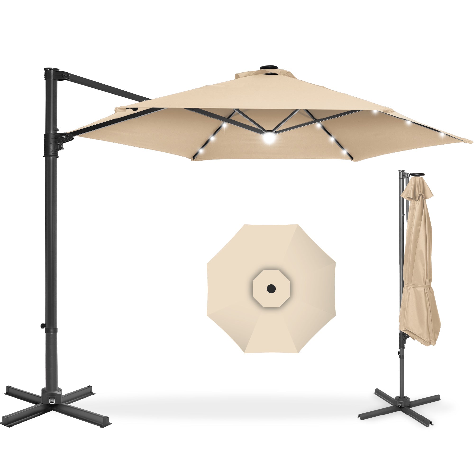 360 LED Rotating Cantilever Offset Patio Umbrella - 10ft