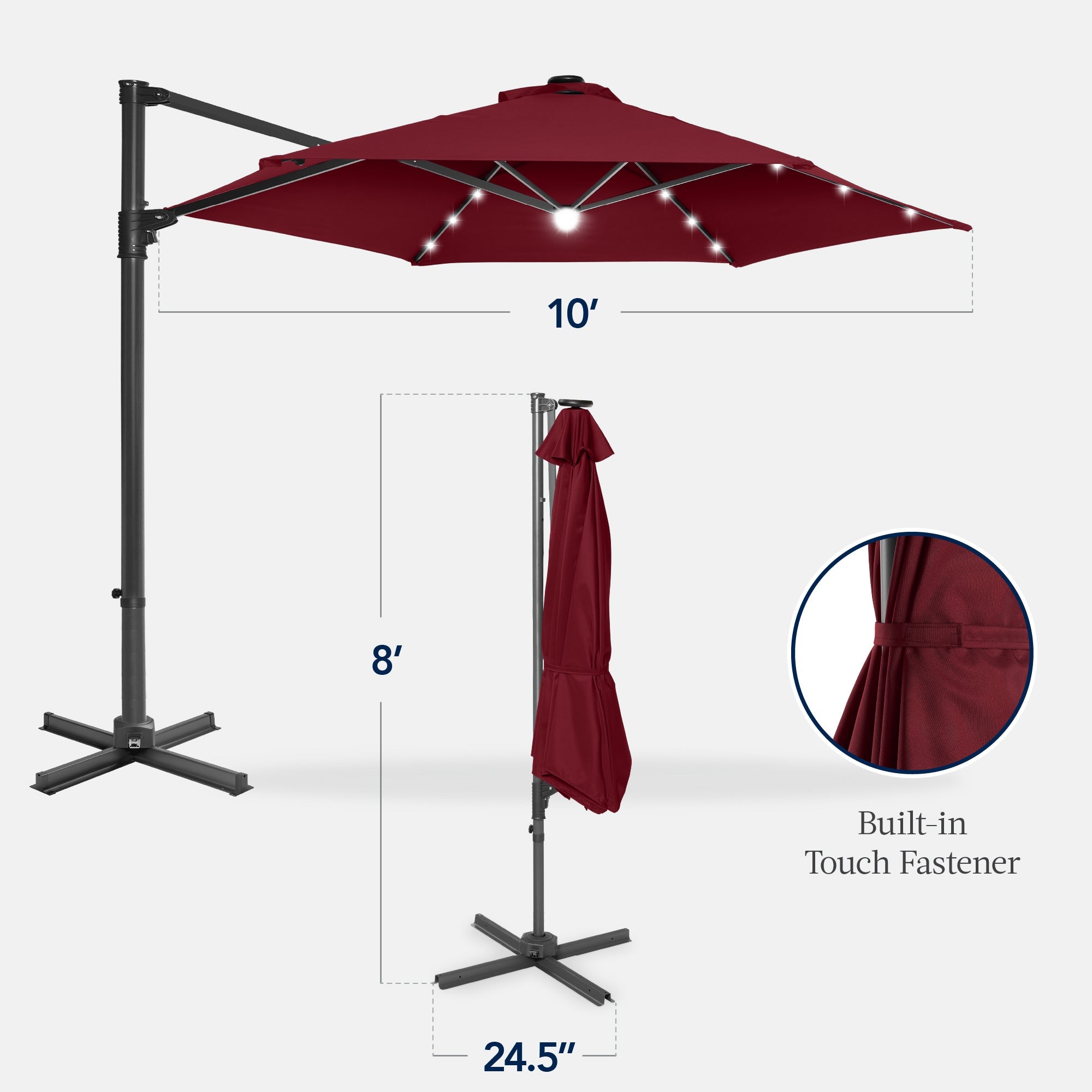 360 LED Rotating Cantilever Offset Patio Umbrella - 10ft