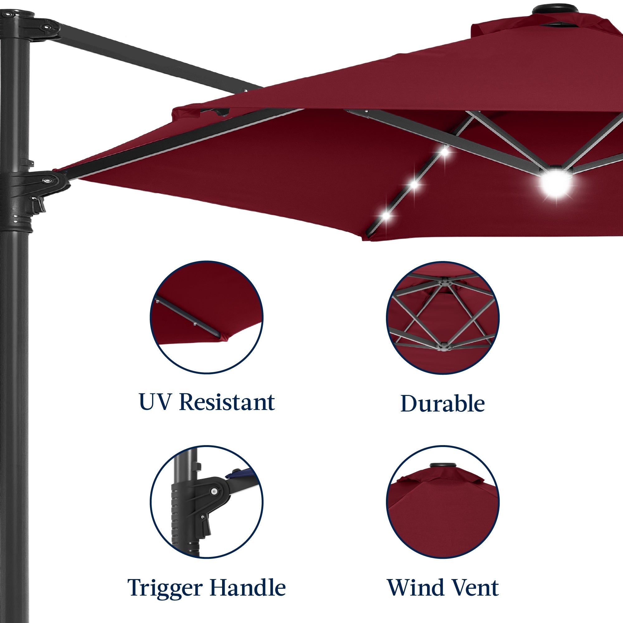 360 LED Rotating Cantilever Offset Patio Umbrella - 10ft