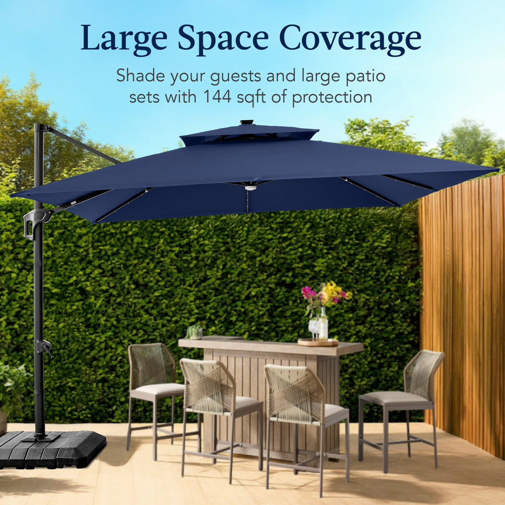 12x12ft 2-Tier Outdoor Solar LED Cantilever Patio Umbrella