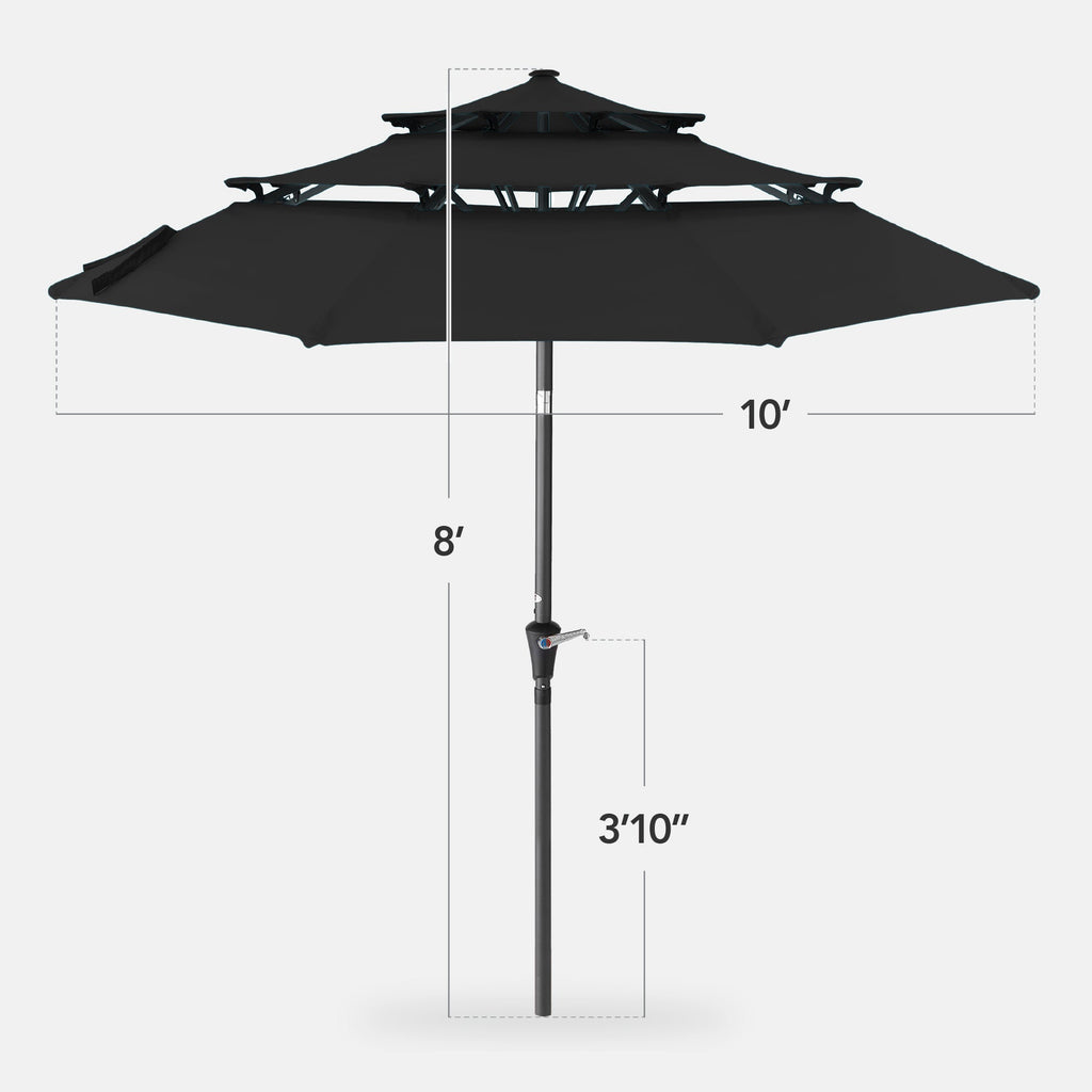3-Tier Patio Umbrella w/ Tilt Adjustment, Crank - 10ft