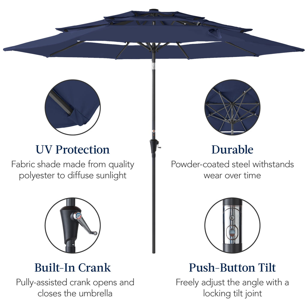 3-Tier Patio Umbrella w/ Tilt Adjustment, Crank - 10ft