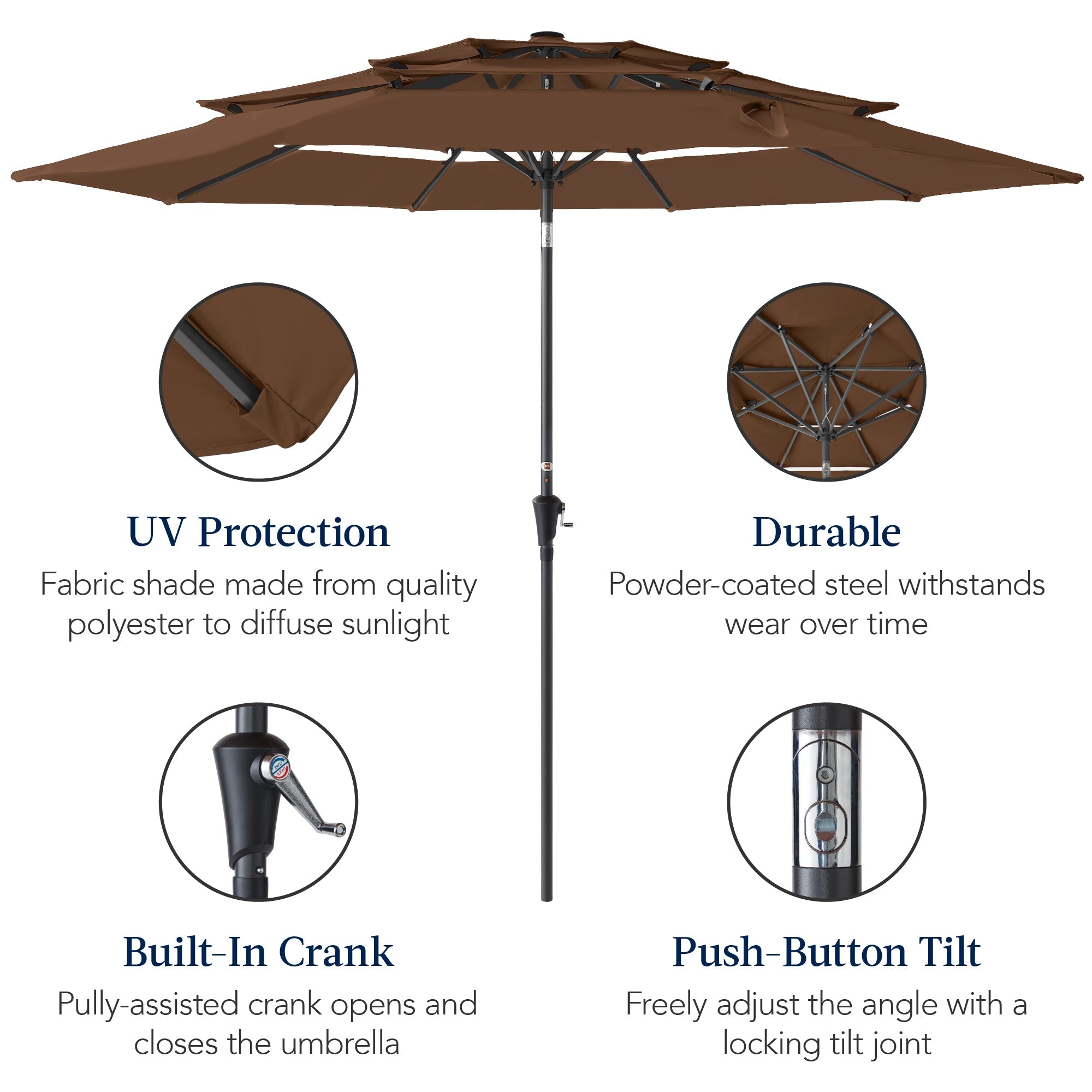 3-Tier Patio Umbrella w/ Tilt Adjustment, Crank - 10ft