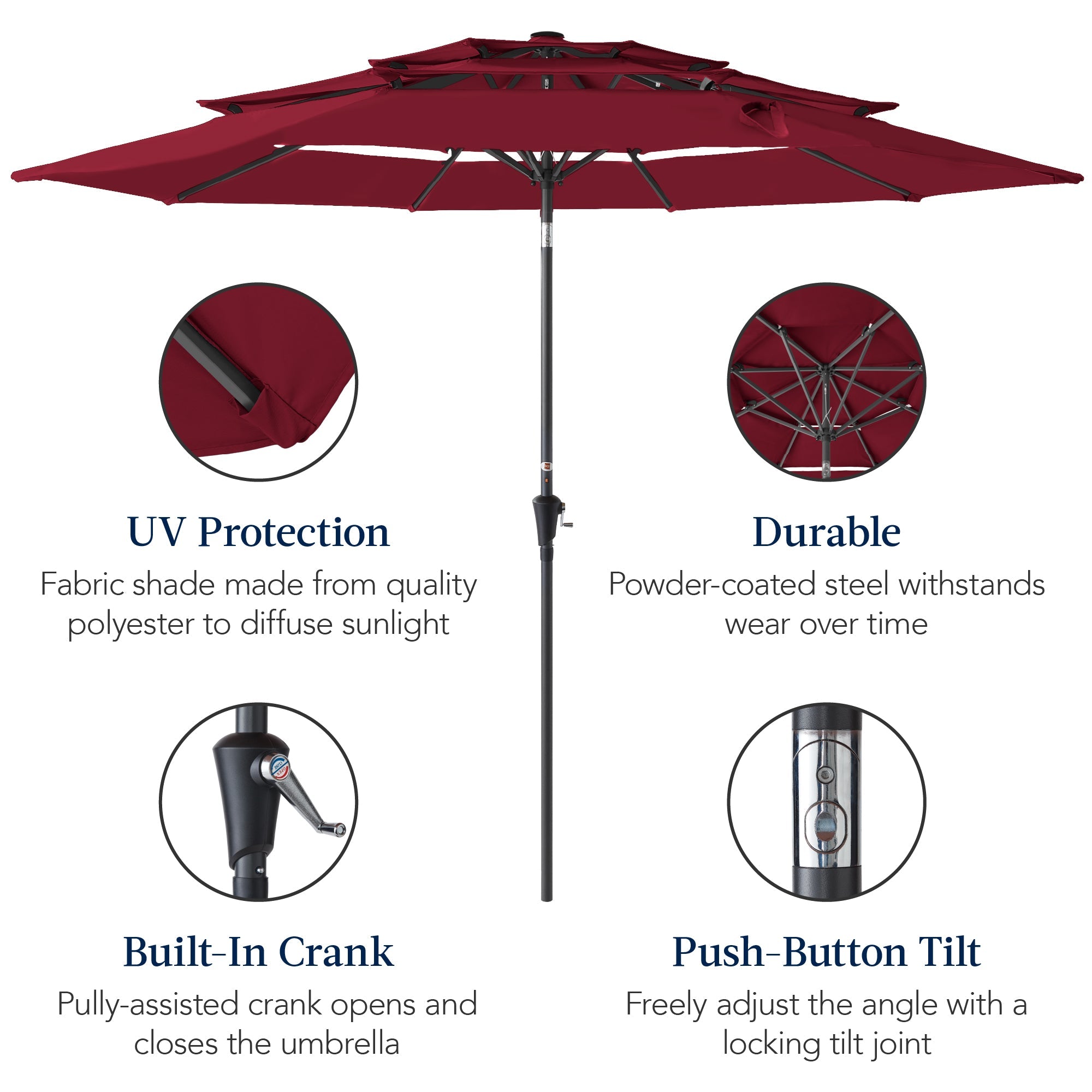 3-Tier Patio Umbrella w/ Tilt Adjustment, Crank - 10ft