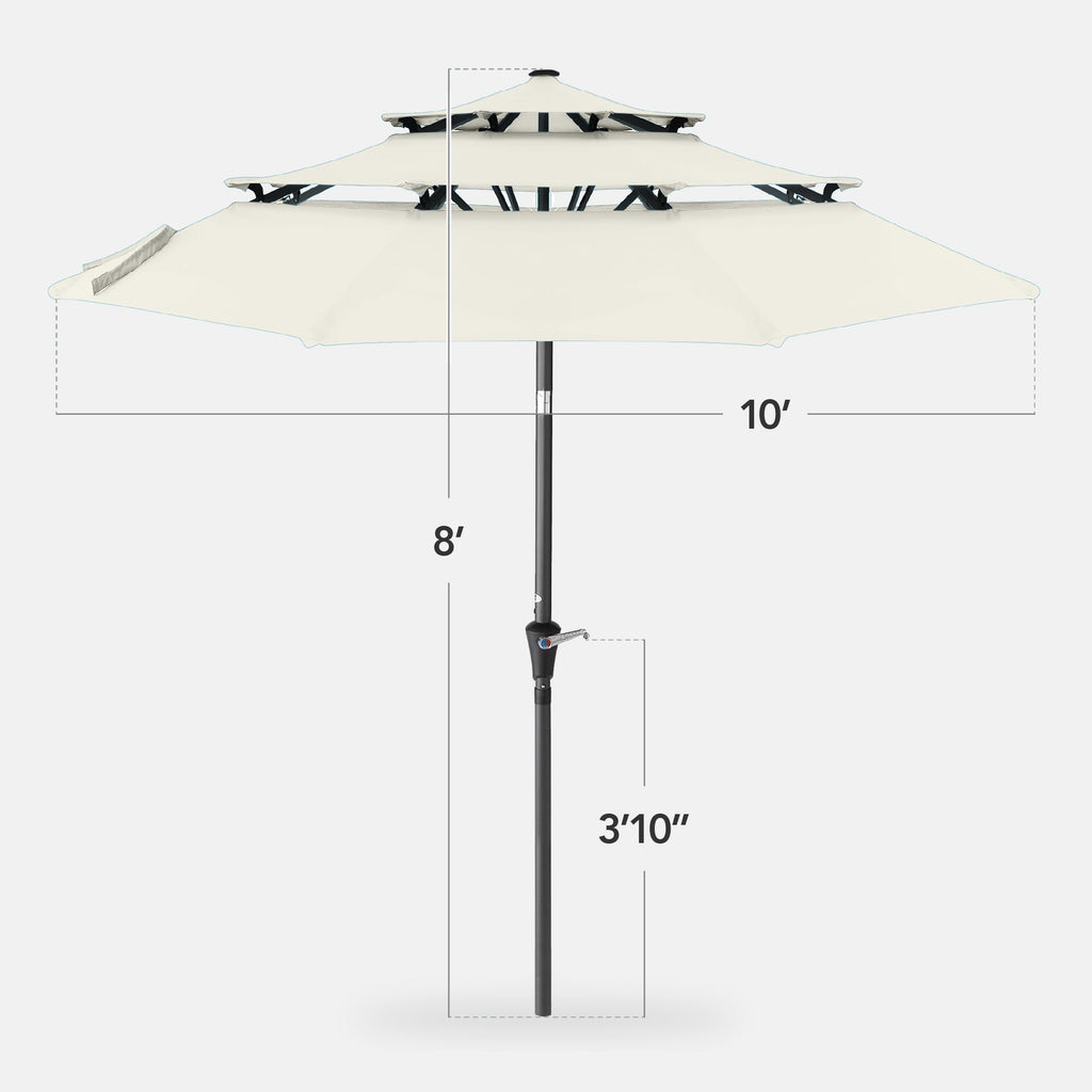 3-Tier Patio Umbrella w/ Tilt Adjustment, Crank - 10ft