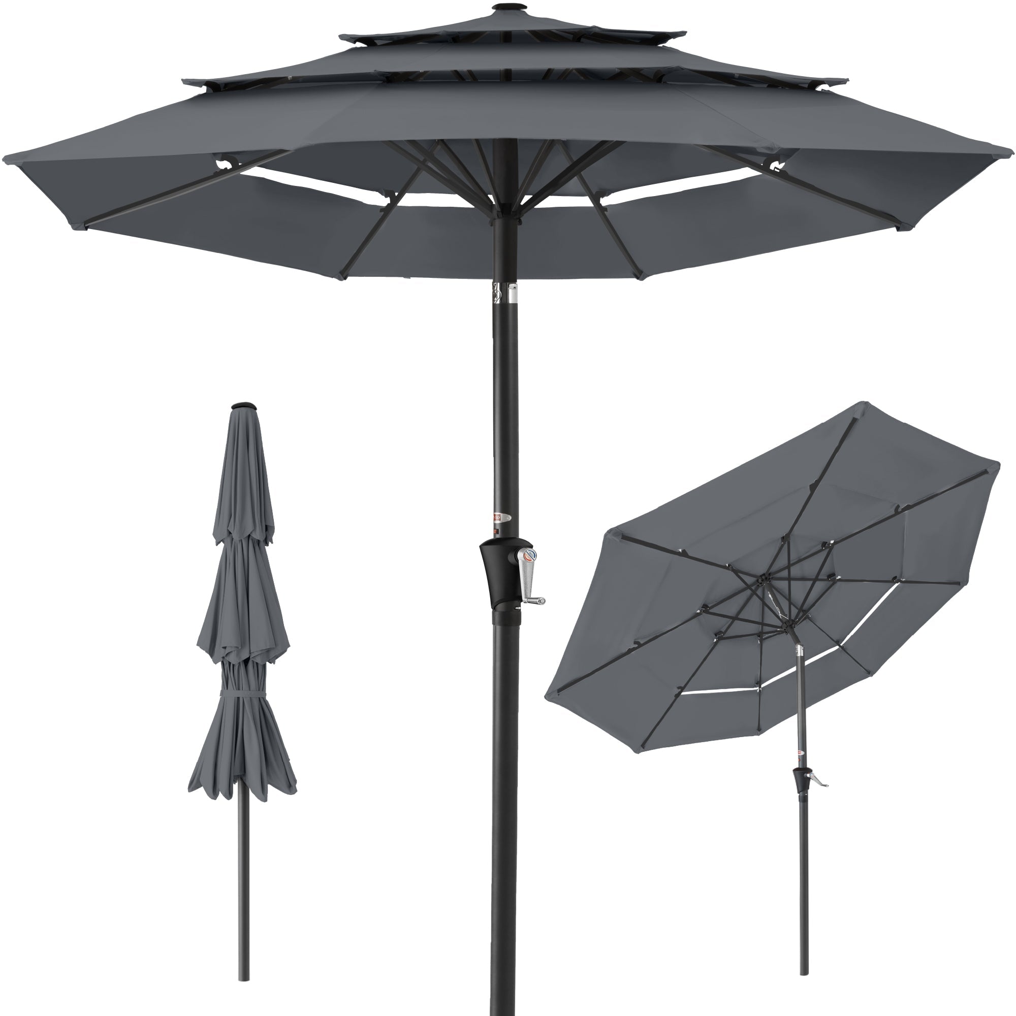 3-Tier Patio Umbrella w/ Tilt Adjustment, Crank - 10ft