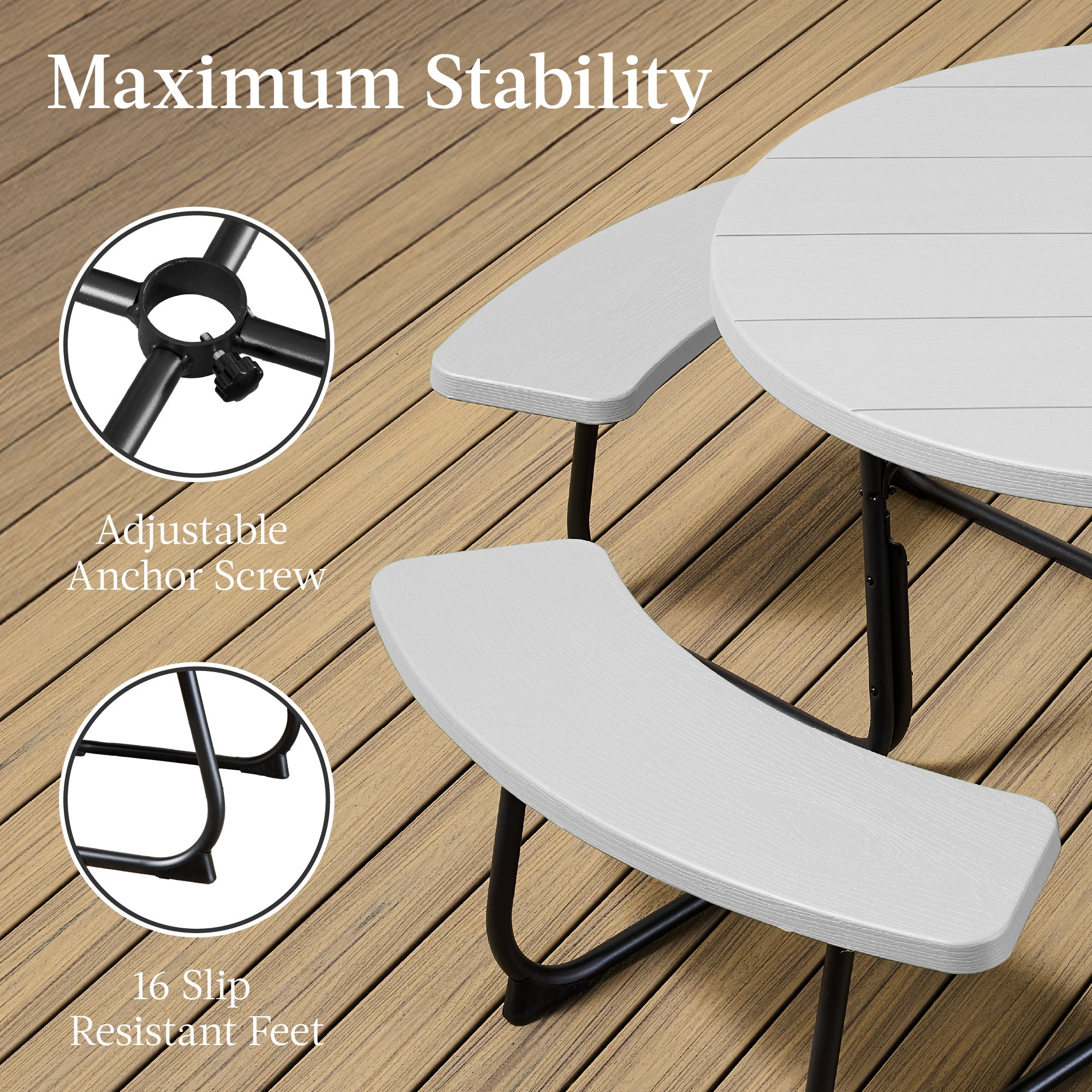 8-Person Circular Picnic Table w/ Umbrella Hole, 4 Benches