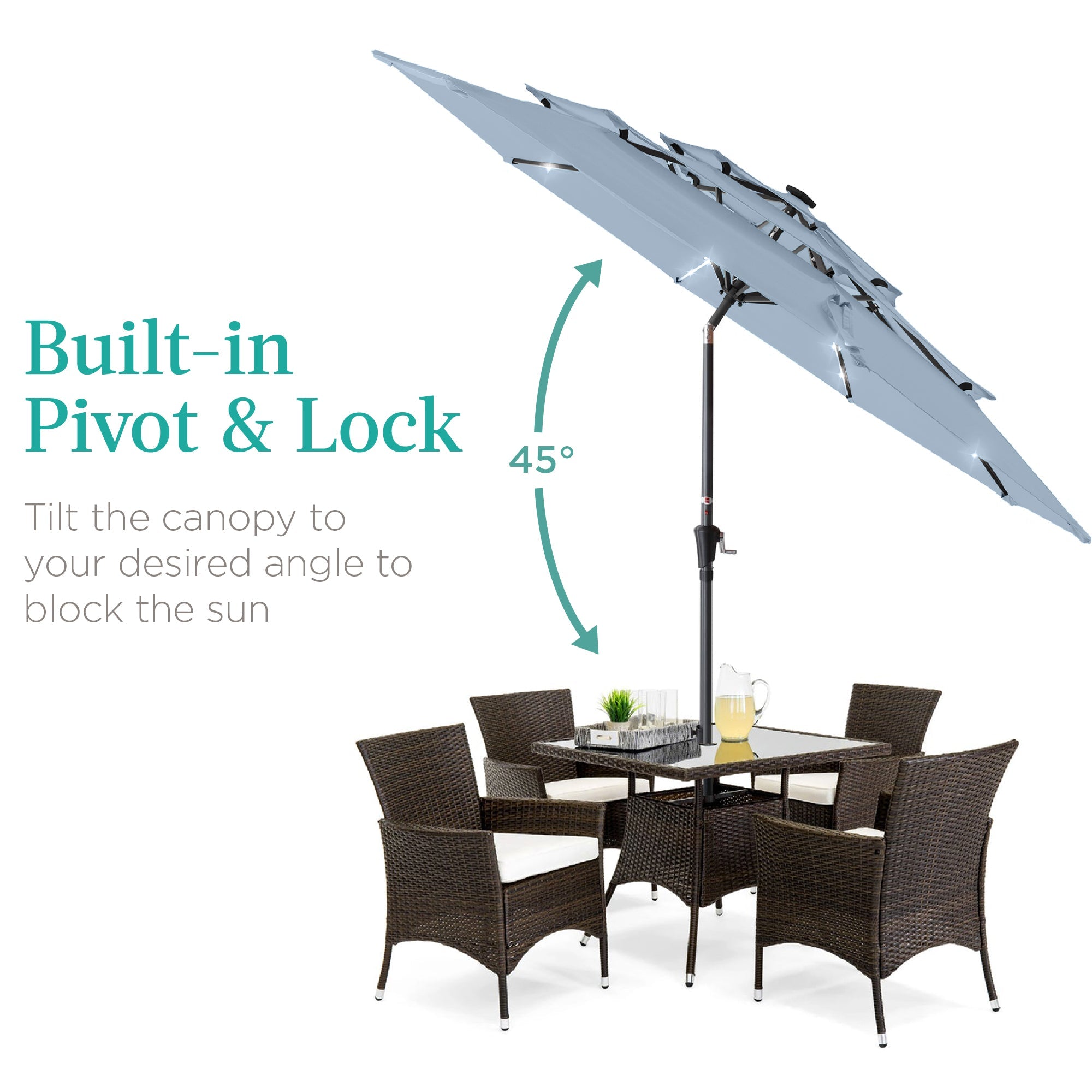 3-Tier Solar Patio Umbrella w/ LED Lights, Tilt Adjustment, Crank - 10ft