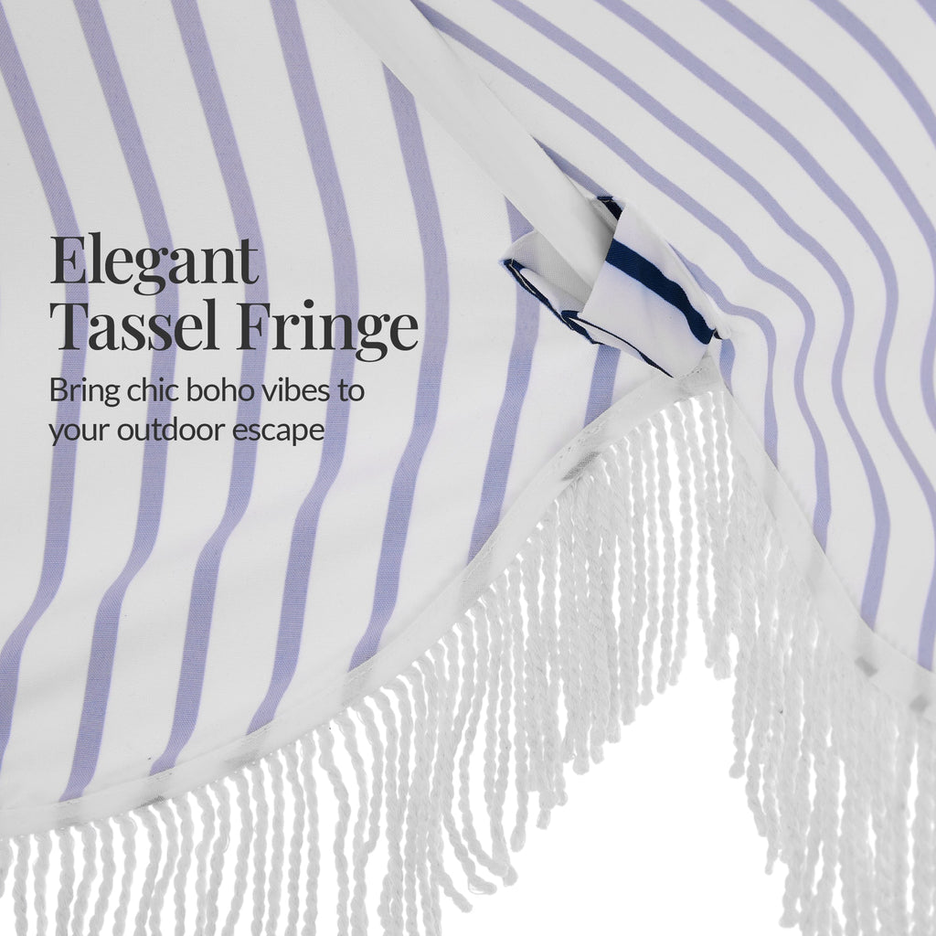 9ft Boho Fringe Umbrella  Tilt, UPF50+, Steel Pole