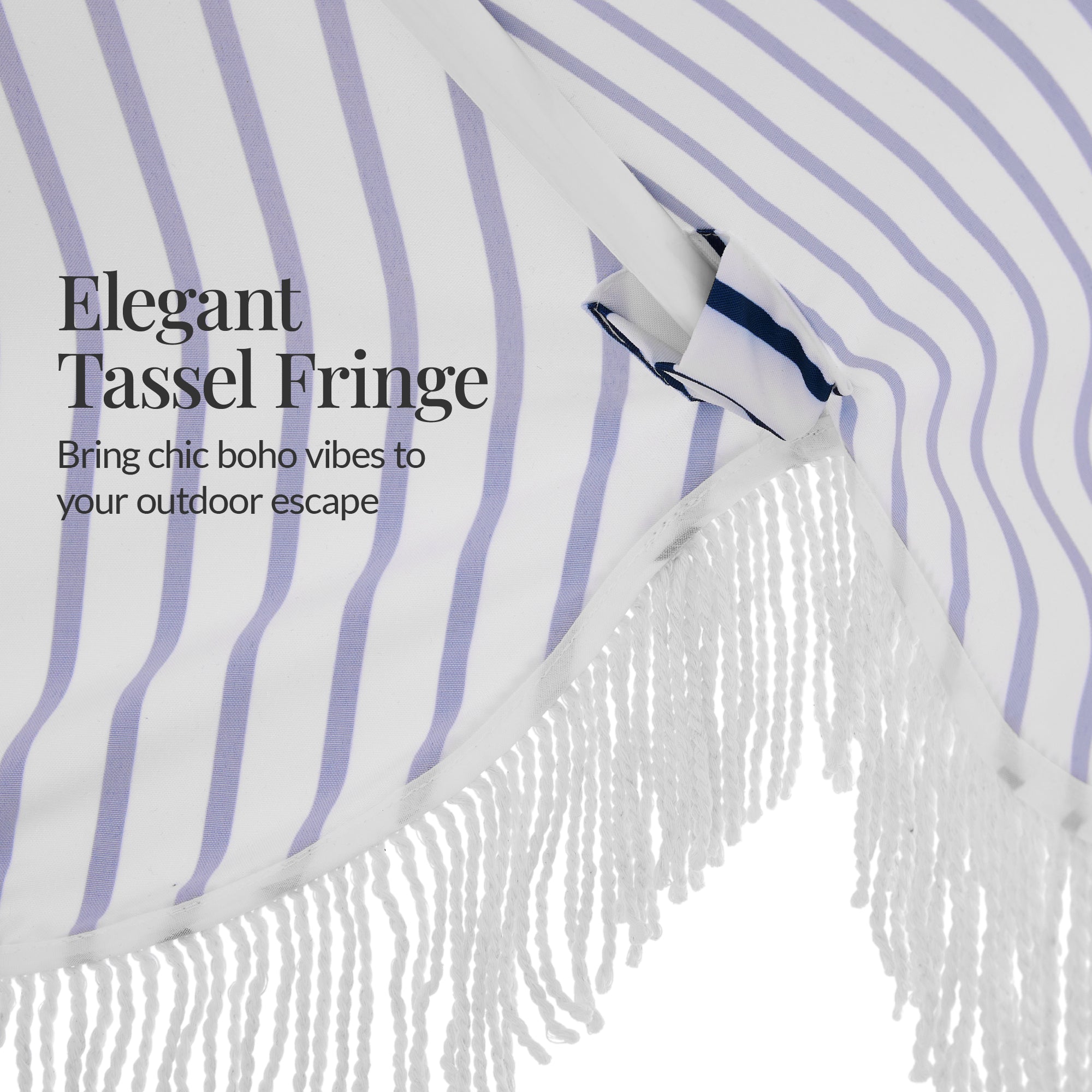 9ft Boho Fringe Umbrella  Tilt, UPF50+, Steel Pole