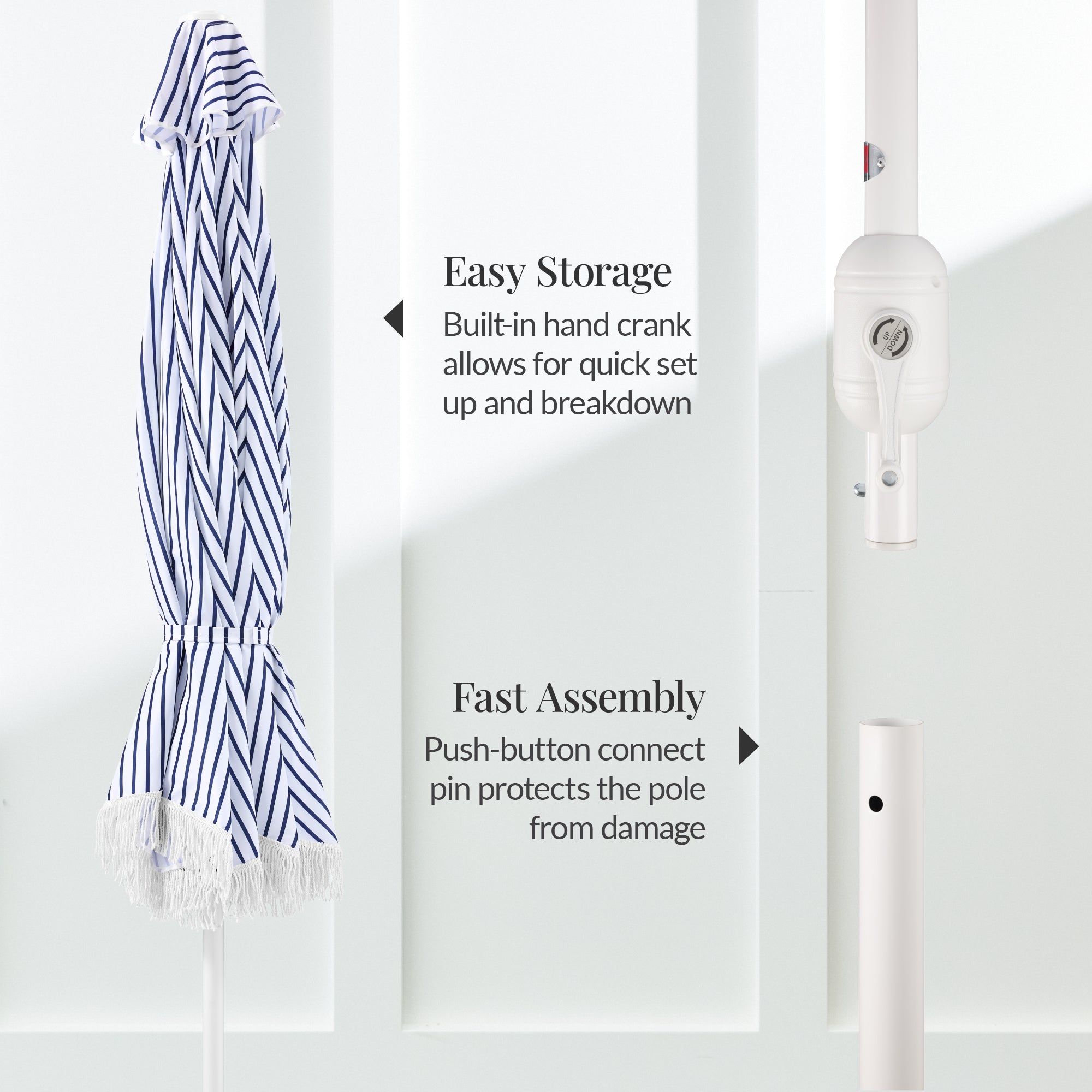 9ft Boho Fringe Umbrella  Tilt, UPF50+, Steel Pole